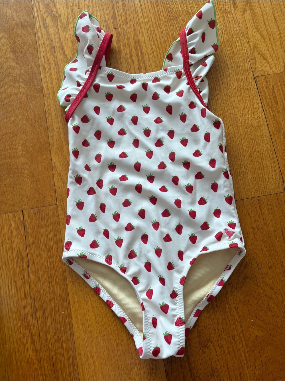 Pink Chicken White Strawberry-Print One-Piece with Green Trim